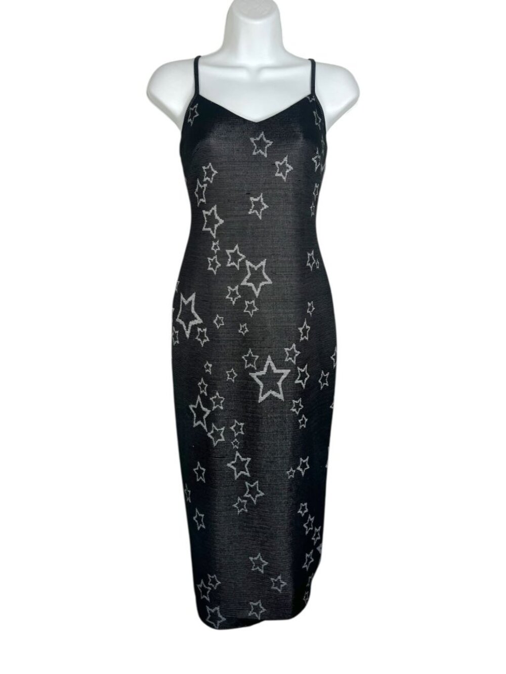 By johnny. Australia Star Scatter Slip Dress Midi Stretch Black US 6